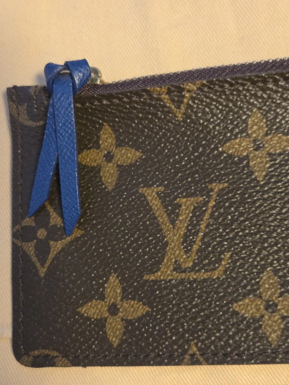 LOUIS VUITTON LV Monogram And Dust Bag Pouch Zipper Closure Blue Pull Beautiful